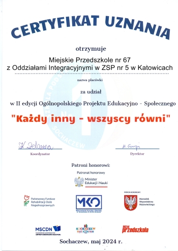 1. Certyfikat dla placówki67