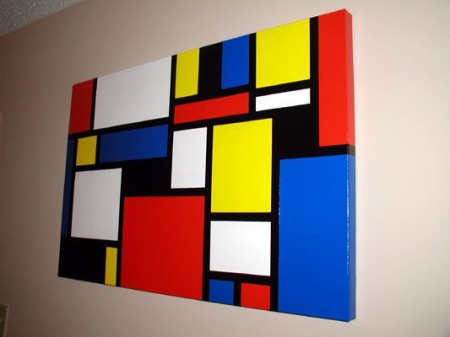 Kolorowe bloki – konstrukcja z klocków nawiązująca do prac Pieta Mondriana